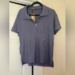 Women's Navy Zip-Up Polo Top Mckol Size m